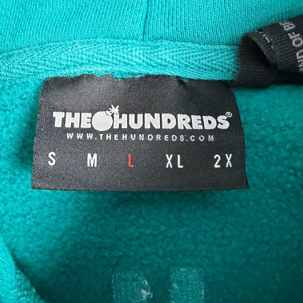 The Hundreds Cable Knit Hoodie Mens‎ L Teal Texture Kangaroo Pocket Embroidery - Picture 4 of 11
